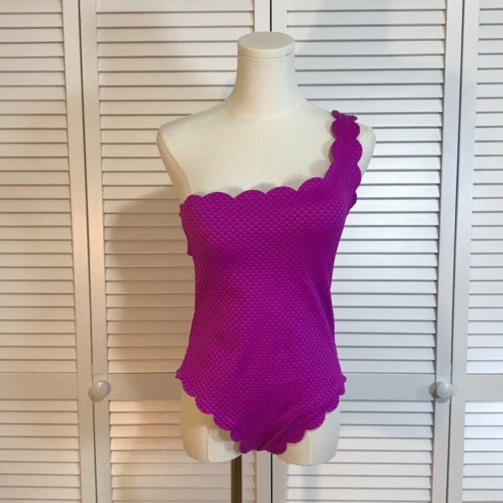 Beach Joy Chic Retro Fuchsia One-Shoulder One-Piece Textured Swimsuit L